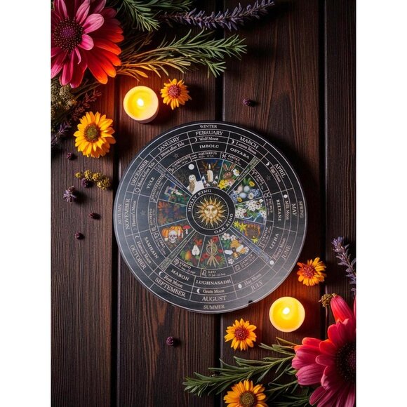 Witchs Wheel Of The Year 12" Wooden Pagan Calendar Decor - Picture 3 of 12